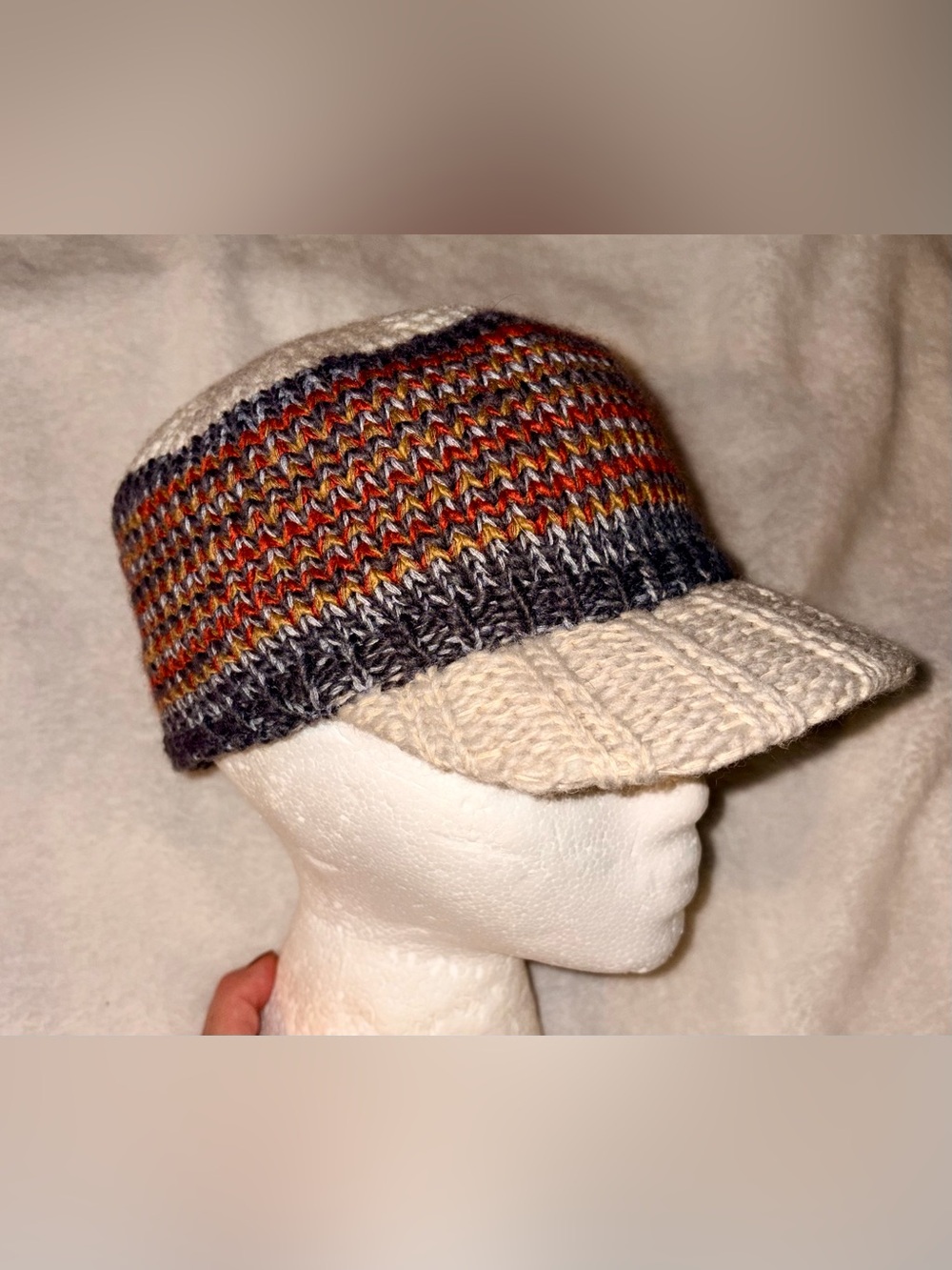 Scala handmade wool-blend cadet knit visor cap